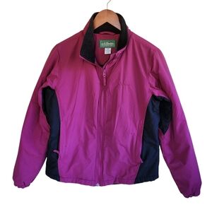 L.L. Bean Magenta Fleece-Lined Windbreaker Jacket Pink Black Womens Small